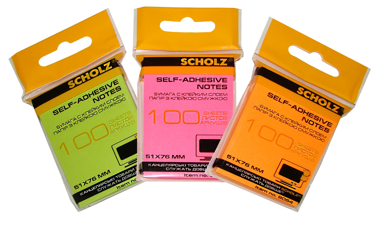 Паперовий блок для нотаток SCHOLZ (8054SCH), 51х76мм, неонові кольори, 100шт